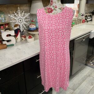 Lulu B Sleeveless Dress UPF 50 Pink White Geometric Women’s XL Preppy Coastal